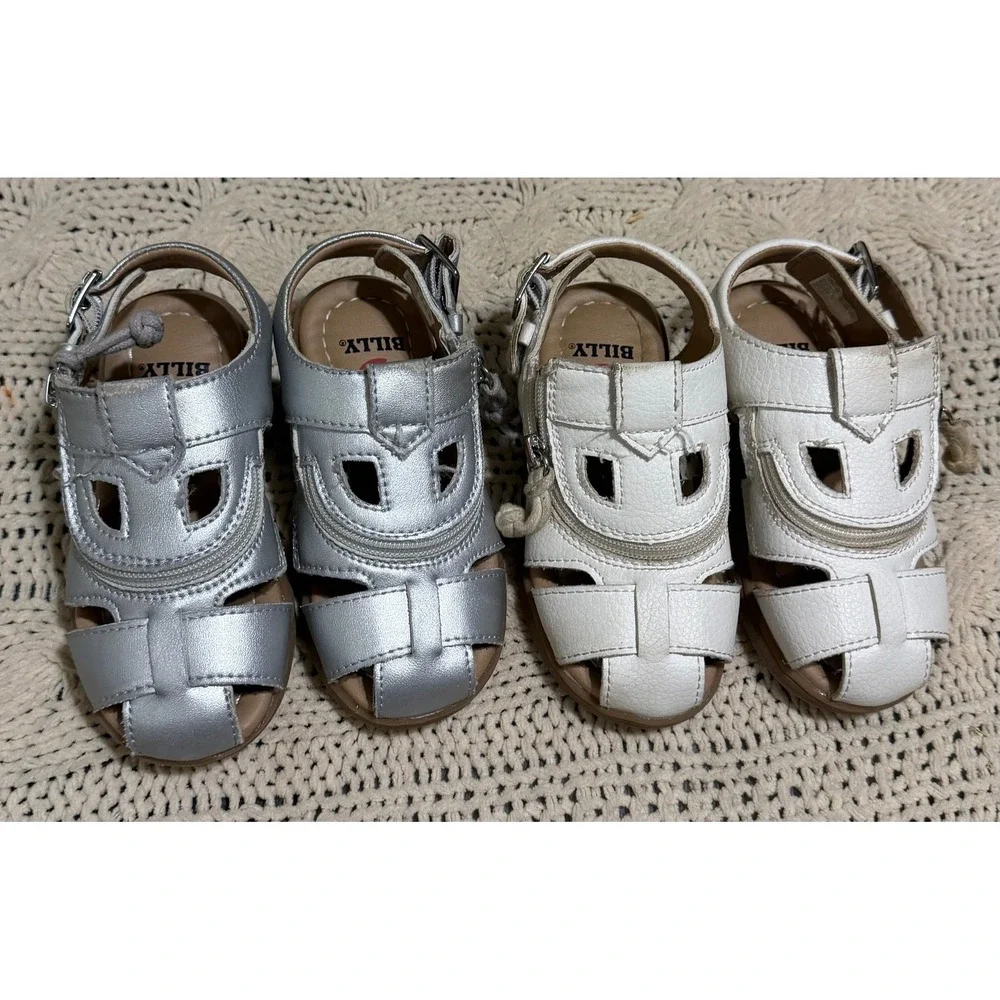 Billy Footwear Adaptive Sandals Lot 2 Pairs Silver White Toddler 8M BT22134-100